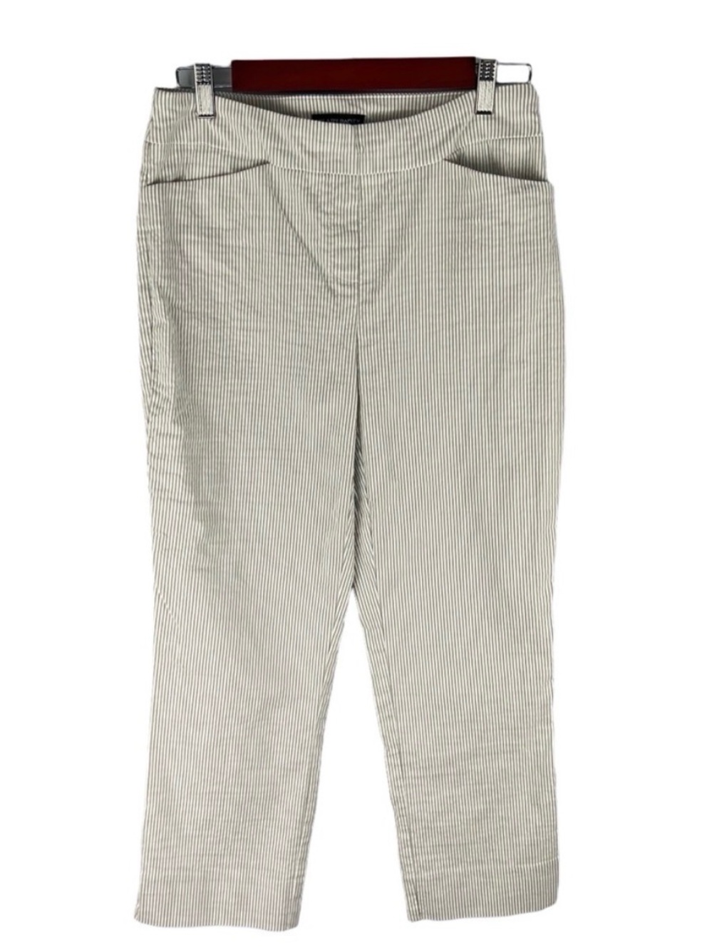 Hilary Radley Cream & Beige Striped Pull-On Pants